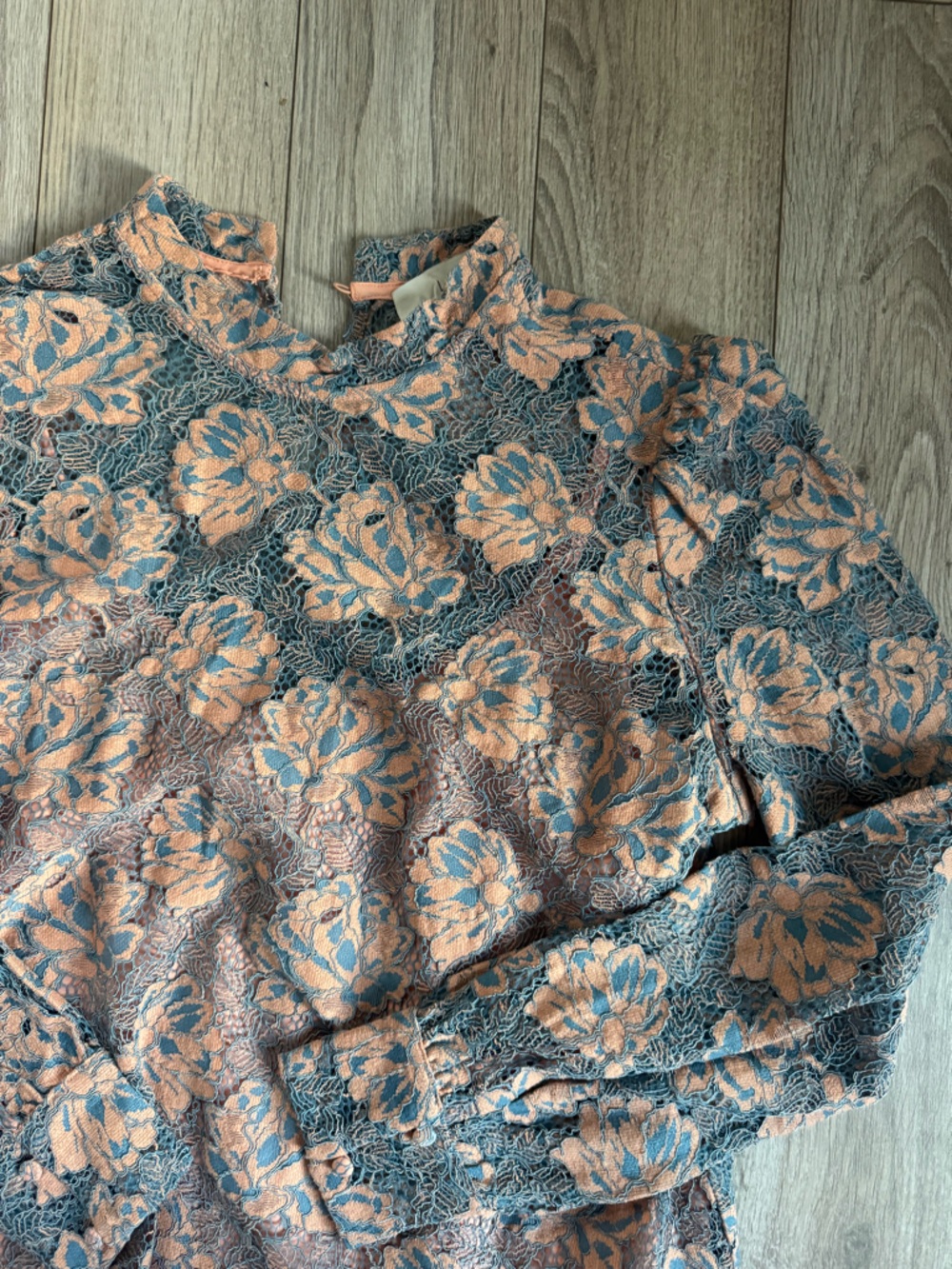 LOFT Peach and Gray Lace Long-Sleeve Top